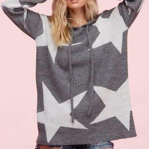 Soft Oversized Star Print Boxy Sweater Poncho